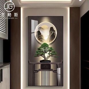 迎客松玄关装 过道挂画现代轻奢进门客厅走廊尽头壁画 饰画新中式