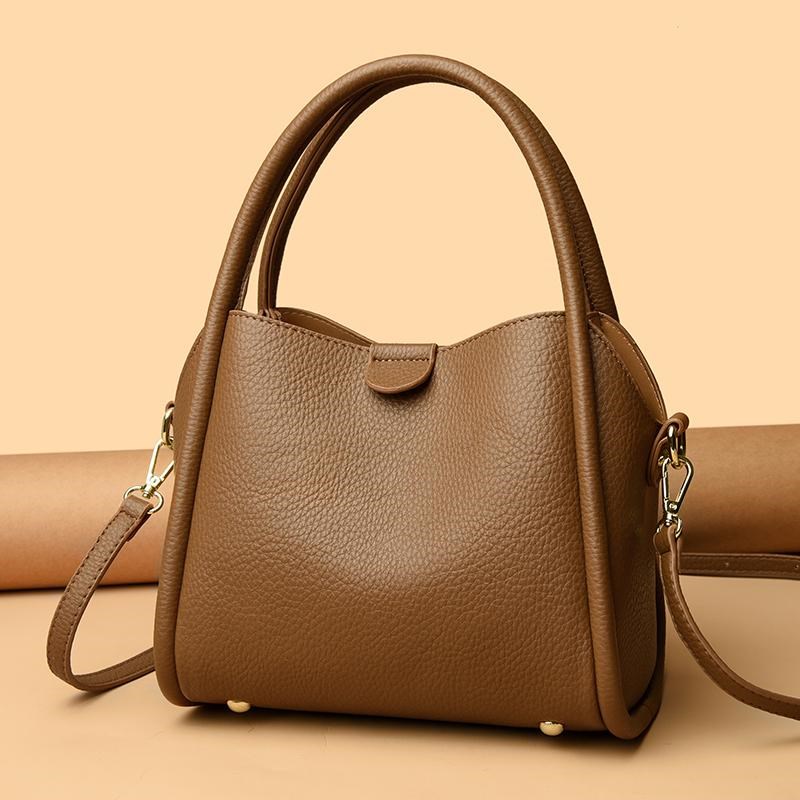 小众2025新款时尚百搭真牛皮单肩斜挎水桶包送妈妈礼物手提菜篮子