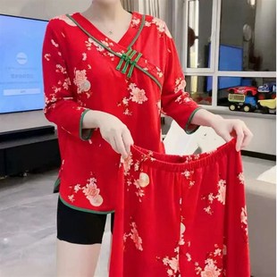 民族风磨毛德绒睡衣两件套宽松大码家居服复古时髦国潮风居家外出