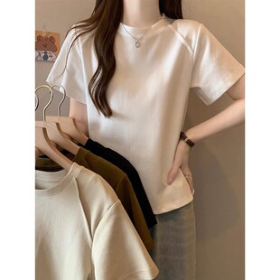 宽松欧货体恤显瘦时尚 新款 百搭垫肩上衣 T恤女夏季 白色正肩短袖
