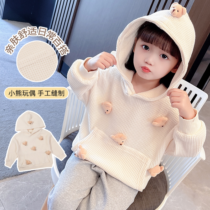中小童春款2022女宝宝早春穿搭洋气连帽卡通卫R衣女孩春季帽衫女