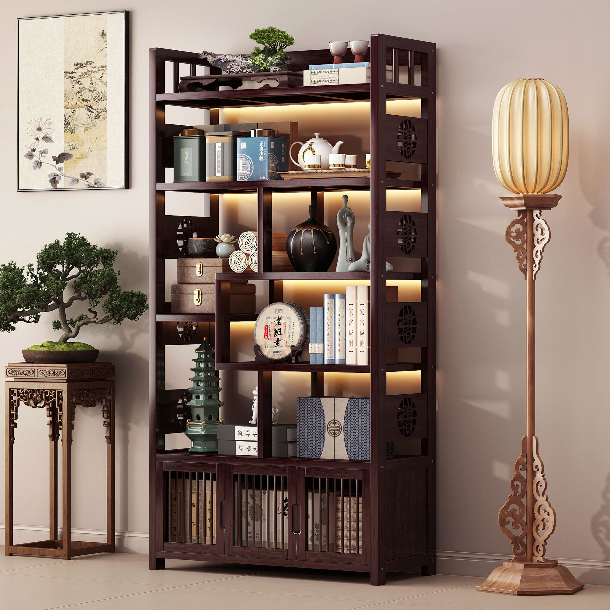 烟酒陈列柜茶叶展示柜客厅靠墙茶器博古架茶室简约多宝阁收纳架子,商业/办公家具,茶叶柜,淘宝优惠券,粉丝福利购,淘宝优惠卷