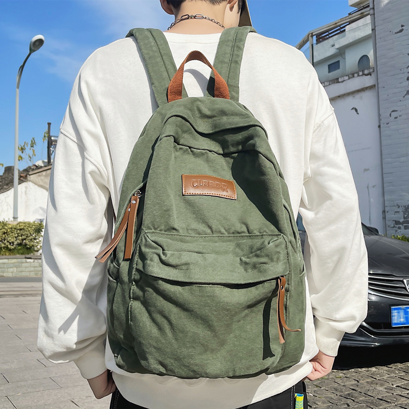 书包男水洗帆布高中学生大学生揹包韩版简约复古休闲女旅行双肩包