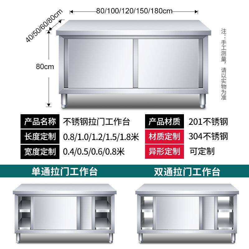 2026304加厚不锈钢工作台厨房操作台专用推拉门置物架面板橱柜切
