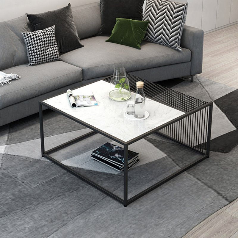 现代简约大理石茶几 小户型客厅铁艺方形沙发茶几桌 创意办公茶几