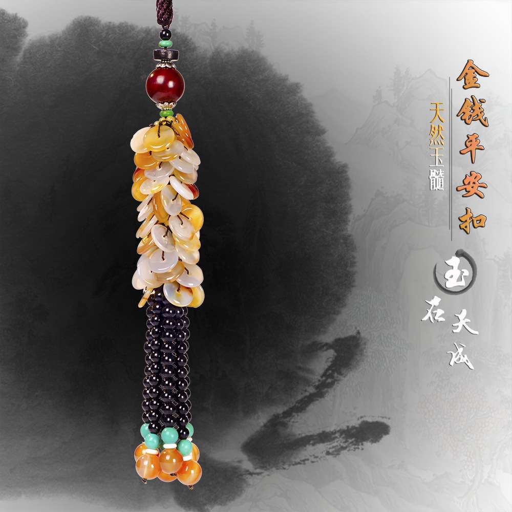 GS235天然玉髓金钱平安扣车载挂件汽车用品翠玉挂饰金钱扣挂饰