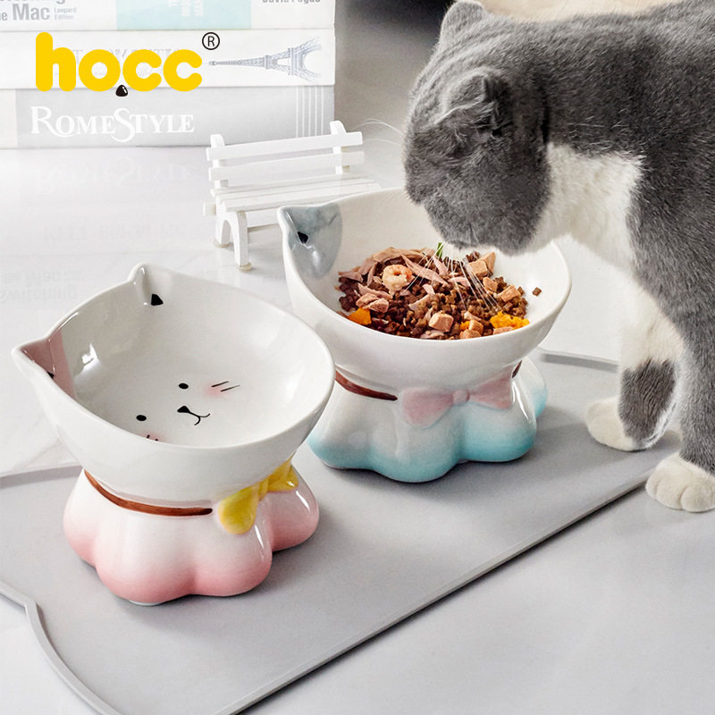 猫碗陶瓷倾斜宠物碗狗盆高脚扁脸猫盆宠物用品hocc单碗斜口水碗
