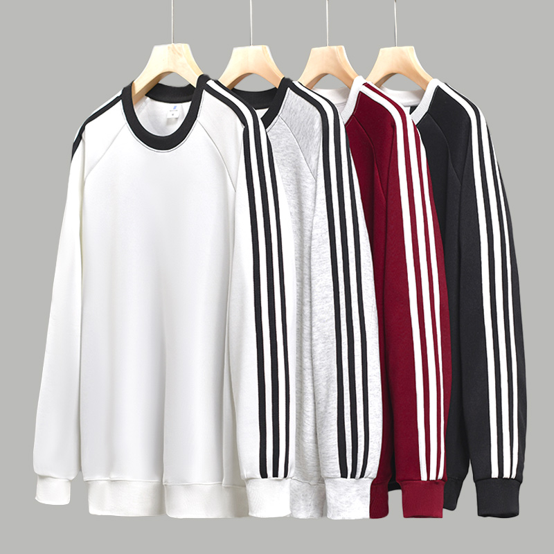 美式加绒加厚三杠长袖卫衣男女款