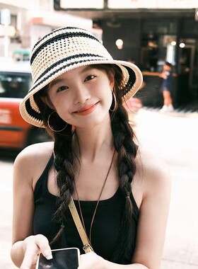 新款韩系复古感盆帽镂空编织
