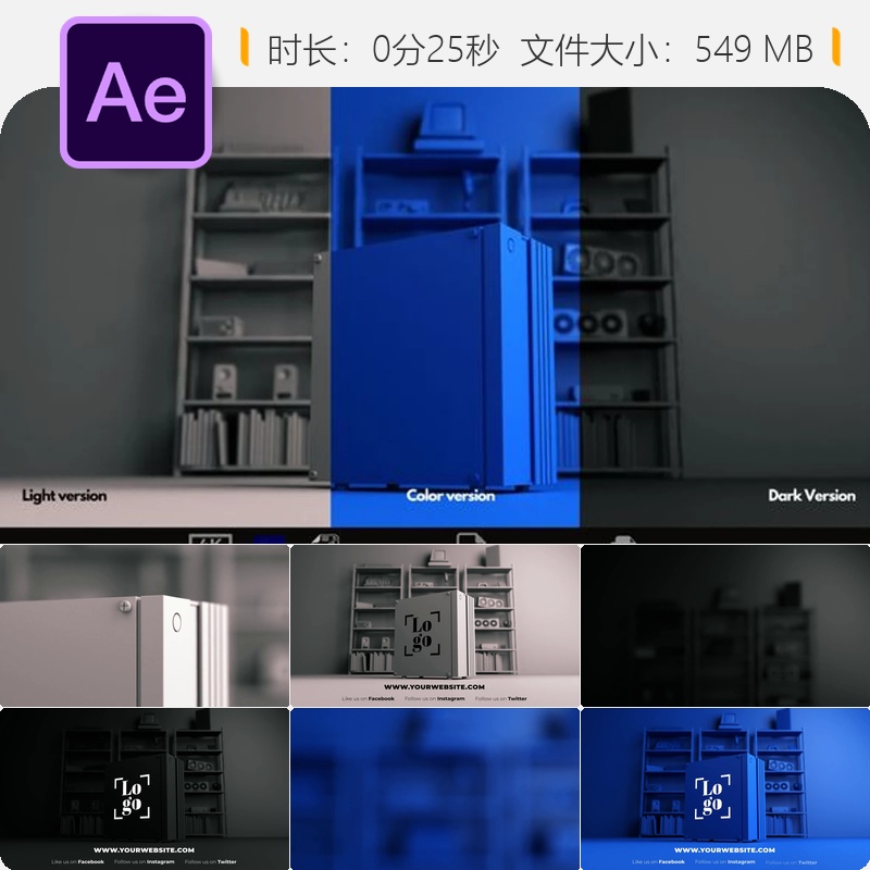 AE模板电脑科技LOGO动画3D处理器显卡游戏4K片头设计AE工程文件