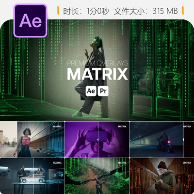 Premium Overlays Matrix AE模板影视特效故障信号模糊粒子转场