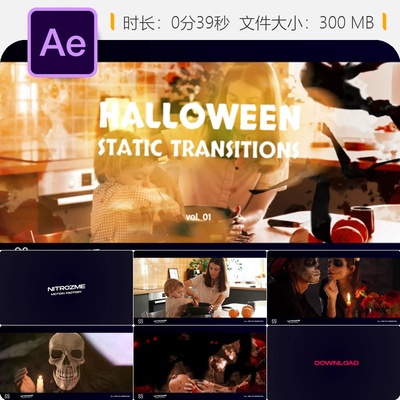 万圣节幽灵魔法AE模板恐怖动画转场特效阴森惊悚元素包素材集