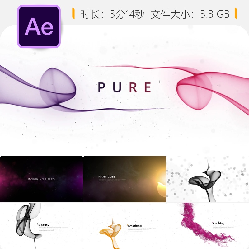 电影感纯净粒子动画AE模板大气电影片头序列设计4K视频素材合集