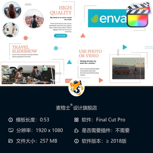 旅行相册开场模板 FCPX动态相册短视频MG动画片头旅行视频制作