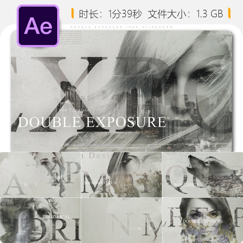 双重曝光墨水滴落动态视频开场AE模板特效素材免费下载使用