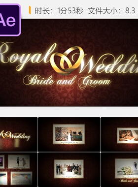 皇家婚礼AE模板优雅装饰图案相册展示企业作品集设计橙色蓝色