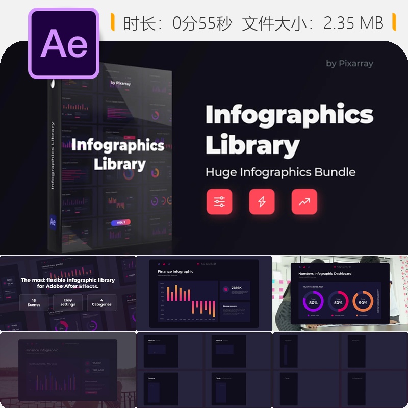 AE模板动态信息图表可视化动画企业数据图表科技展示设计模板