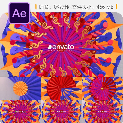 优雅音乐纸质crumble动画AE模板LOGO开场4K彩色抽象标志动画片