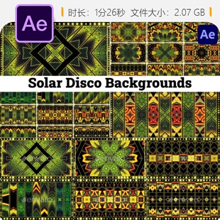 AE模板SolarDisco背景动画闪烁舞池灯光效果夜店派对节庆活动
