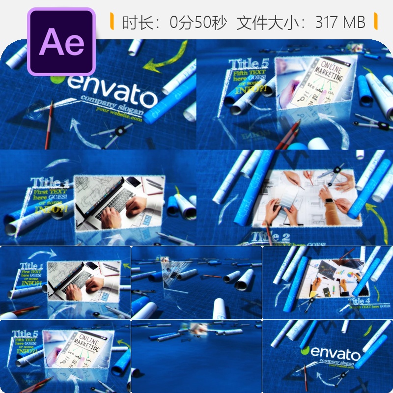 企业蓝图建筑科技AE模板广告艺术风格视频展示动画效果设计制作