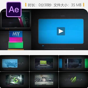 AE模板视频展示作品集画廊演示播放器暗色频道LOGO动画开场剪辑