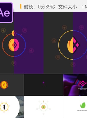加密货币LOGO动画AE模板紫色未来商务风格4K高清片头设计模板