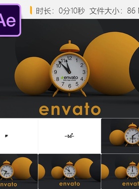 复古时钟LOGO动画AE模板锈迹转场3D元素计时器白色橙色怀旧风格