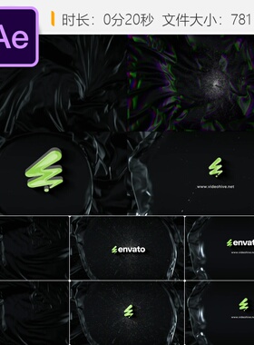 黑色布料波浪企业LOGO动画AE模板4K高清视频创意设计公司宣传