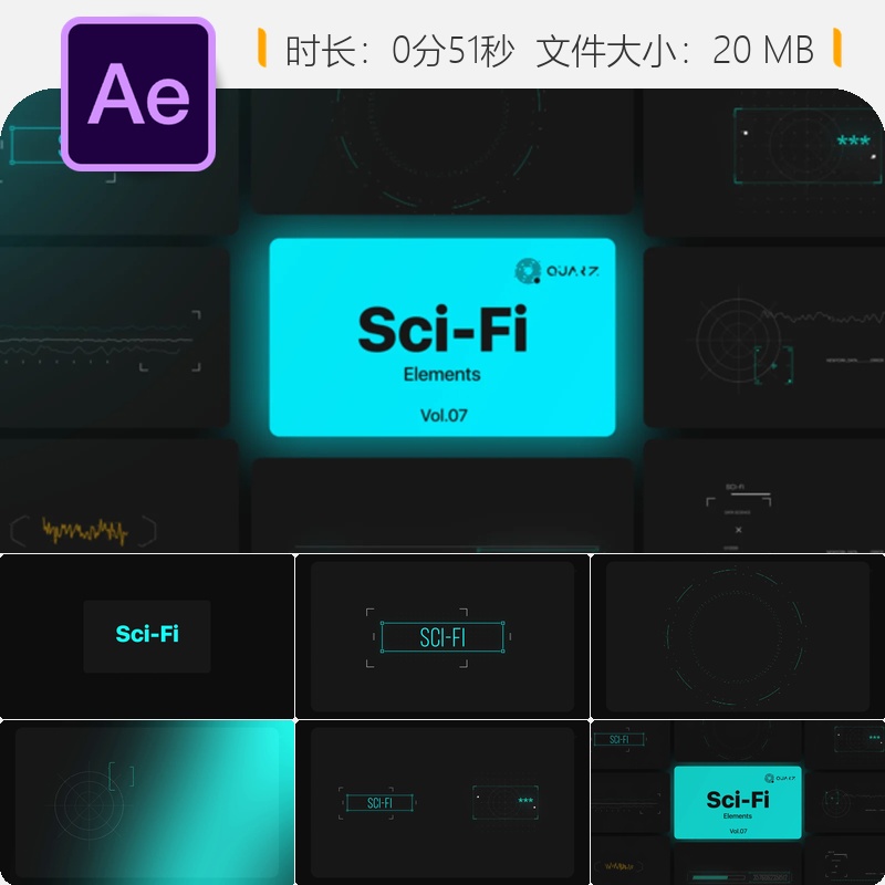 科幻科技感UI元素AE模板动画社交媒体动态文字特效开场片头设计