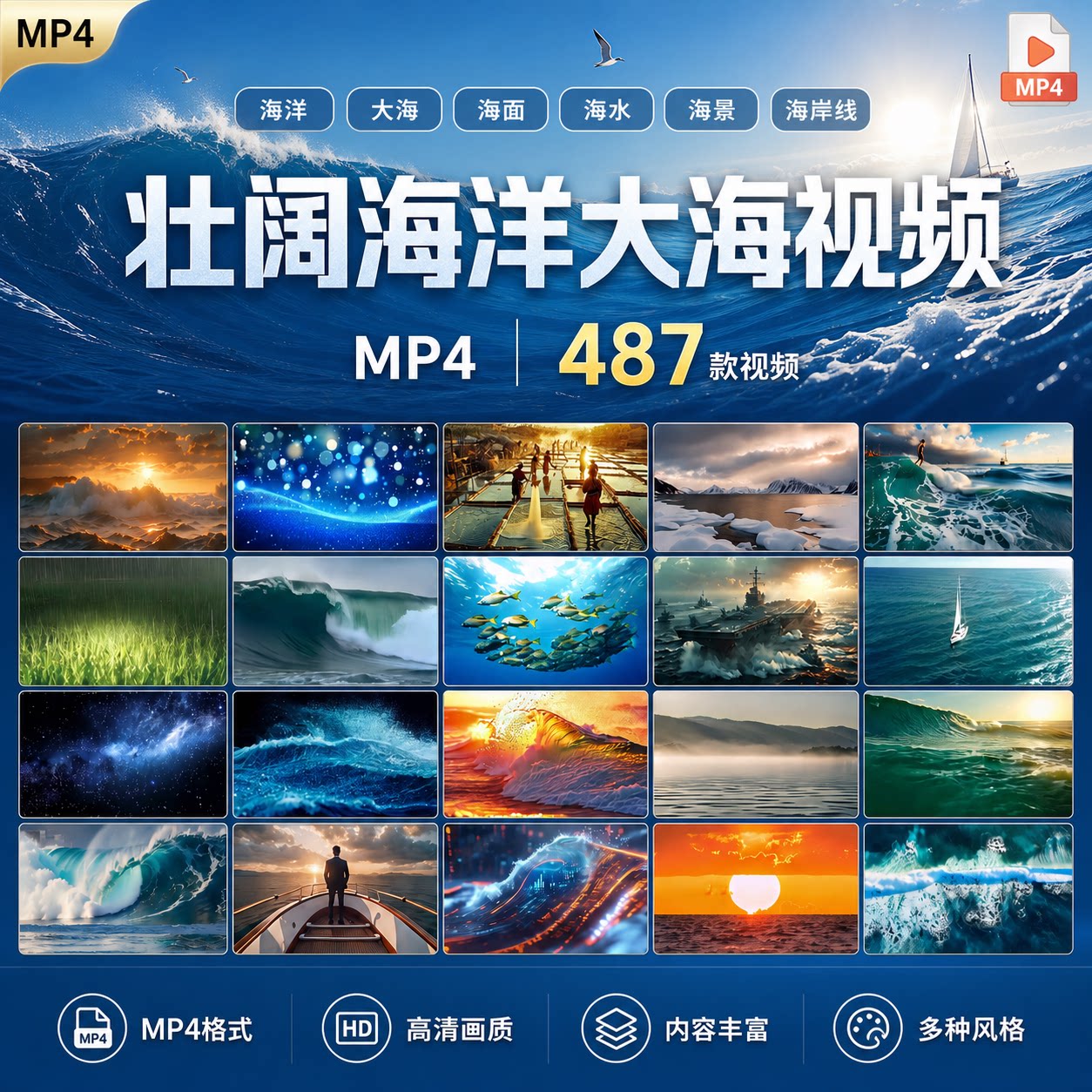 壮阔海洋大海视觉乘风破浪翻滚海上日出风光巨浪翻涌海浪视频素材