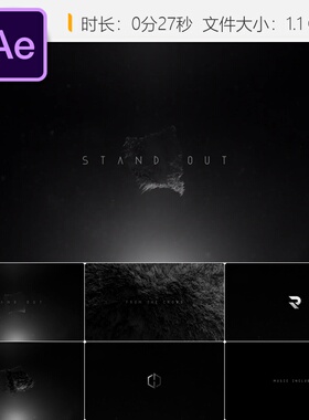 AE模板黑色电影风格LOGO动画粒子反射特效4K片头预告片设计模板