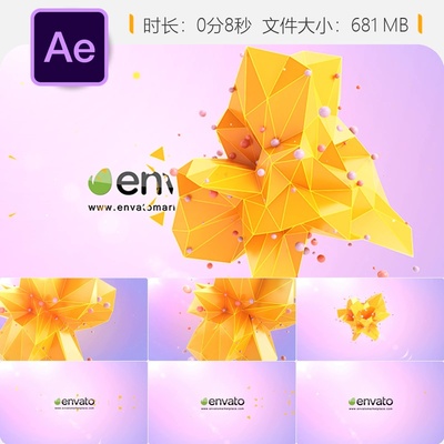 抽象几何形状LOGO动画开场AE模板4K分辨率现代简约设计风格模板