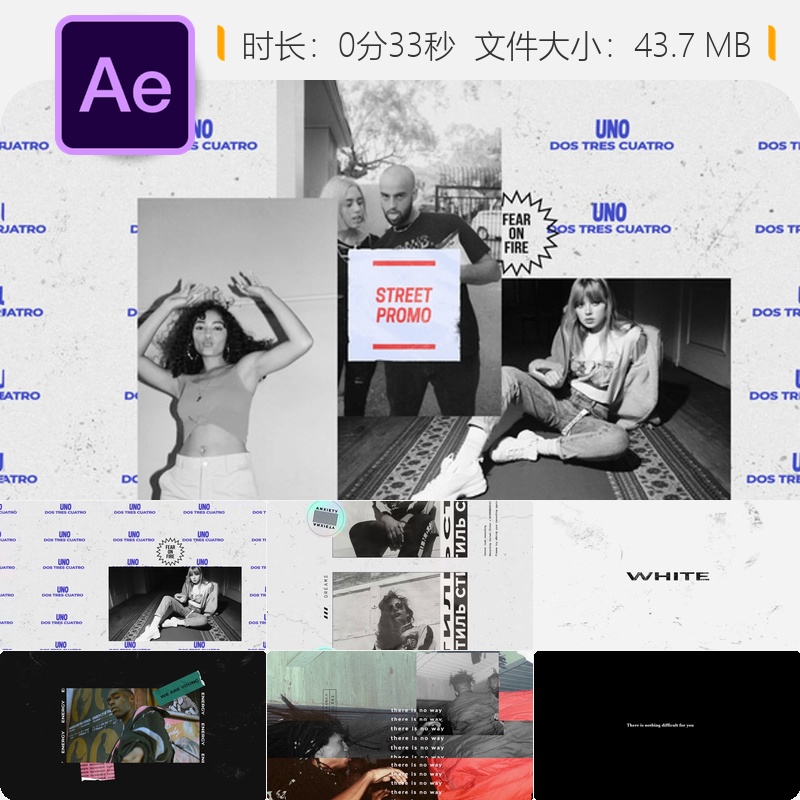 AE模板嘻哈节奏故障风格现代动态开场视频片头4K影视包装动画