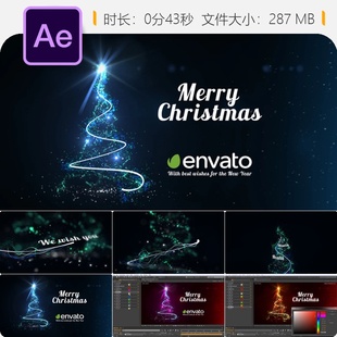 圣诞AE模板光树粒子文字新年问候片头4K节日祝福特效动画制作