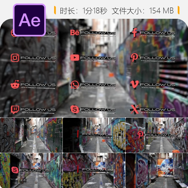 现代自媒体AE模板黑金LOGO动画自媒体图标包4K分辨率视频素材