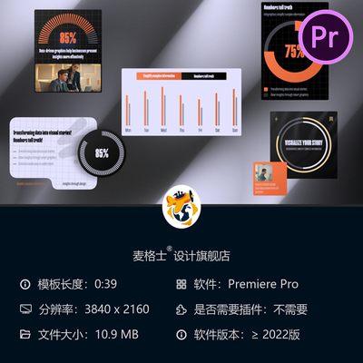 动态数据可视化PR模板商务图表动画信息图AE模板企业展示设计