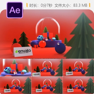 圣诞AE模板LOGO动画雪花粒子圣诞树礼物新年祝福片头4K特效背景