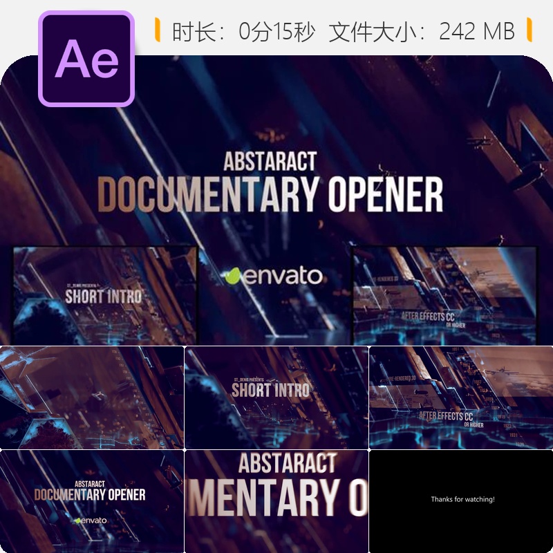 现代抽象纪录片开场AE模板3D文字动画设计片头制作素材包下载