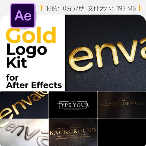 金色LOGOAE模板镀铬光泽黄金粒子动画4K质感3D文字片头效果展示
