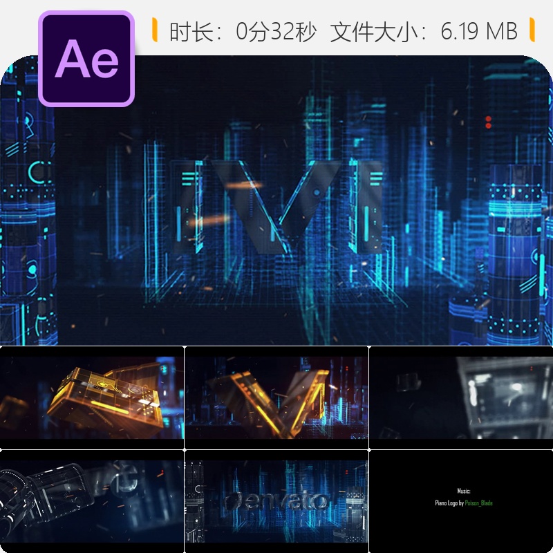 E3D Ivi科幻未来俱乐部网站预告片AE模板玻璃金属粒子特效4K橙色