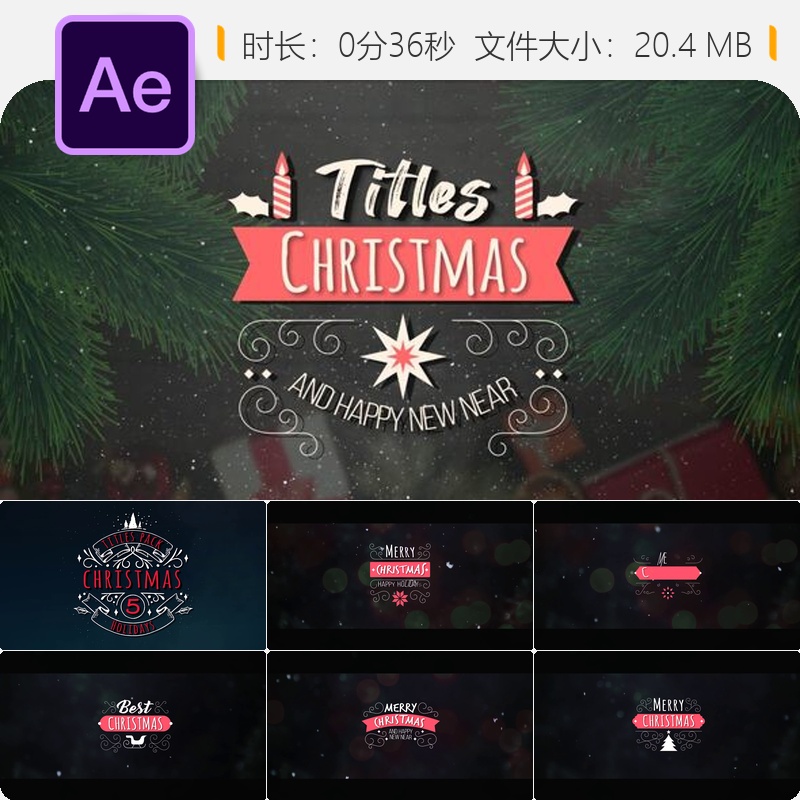 圣诞节日动画AE模板社交媒体视频片头文字特效4K高清Mogrt文件