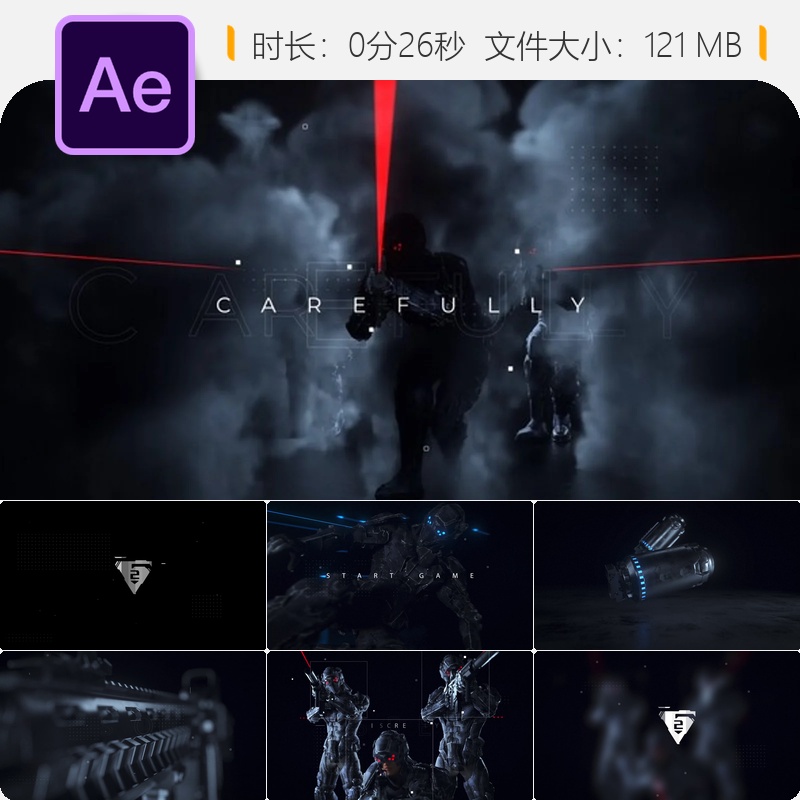 未来战士科技军事AE模板赛博朋克3D动态数据冲突创新战争场景