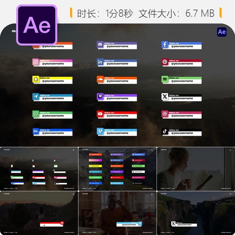 社交媒体动态文字动画AE模板Instagram风格Ultra设计社交媒体