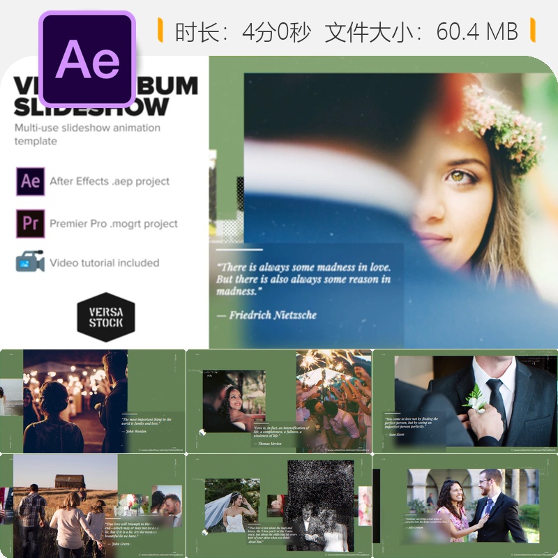 AE模板浪漫婚礼家庭生日纪念相册视频展示画廊相册相册集锦