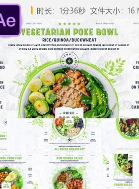 绿色食品宣传AE模板植物烹饪自然风格4K视频素材新鲜菜单展示