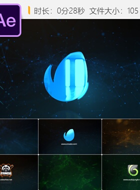 Plexus故障LOGO动画AE模板现代数字3D动态发光标志演绎效果片头