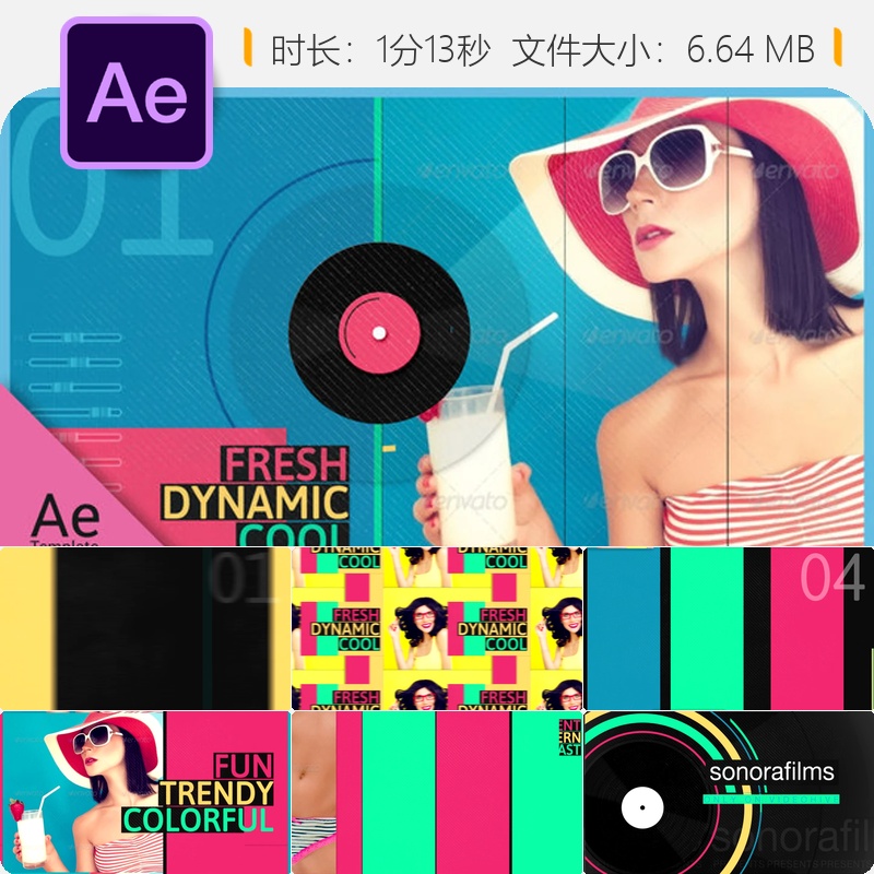 复古90年代迪斯科派对AE模板动感MTV开场片头动画4K电音风格
