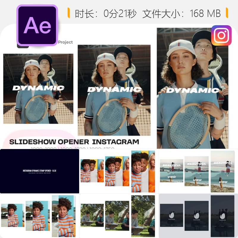 Instagram Reels动态踩点开场AE模板企业品牌宣传视频制作模板