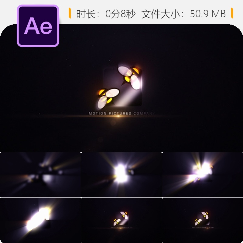 好莱坞光效夜影电影公司LOGO动画片头AE模板视频素材Videohive