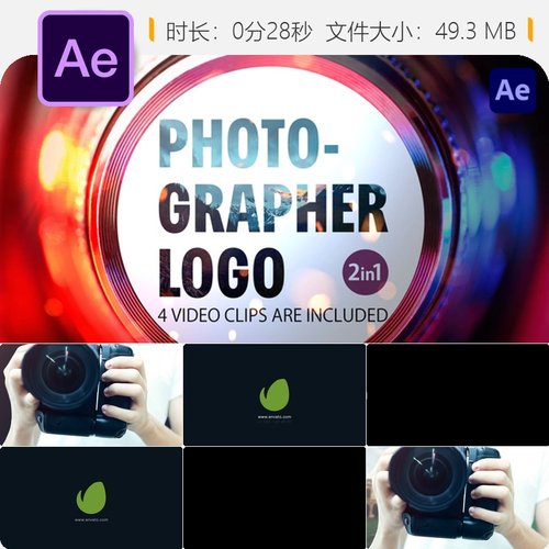 摄影师相机视窗嵌入照片优雅转场AE模板LOGO动画视频制作素材